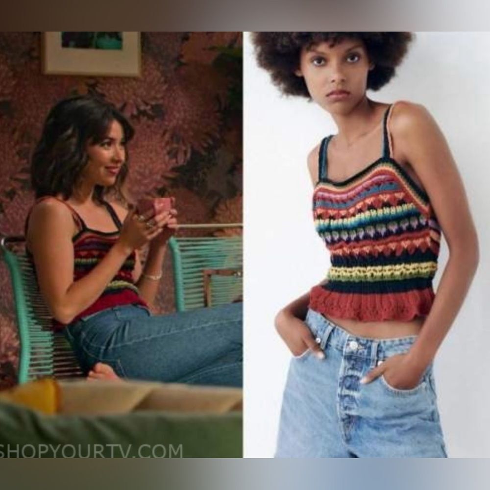 Zara Women’s Size Small Multicolor Striped Crochet Knit Ruffle Bottom Tank Top